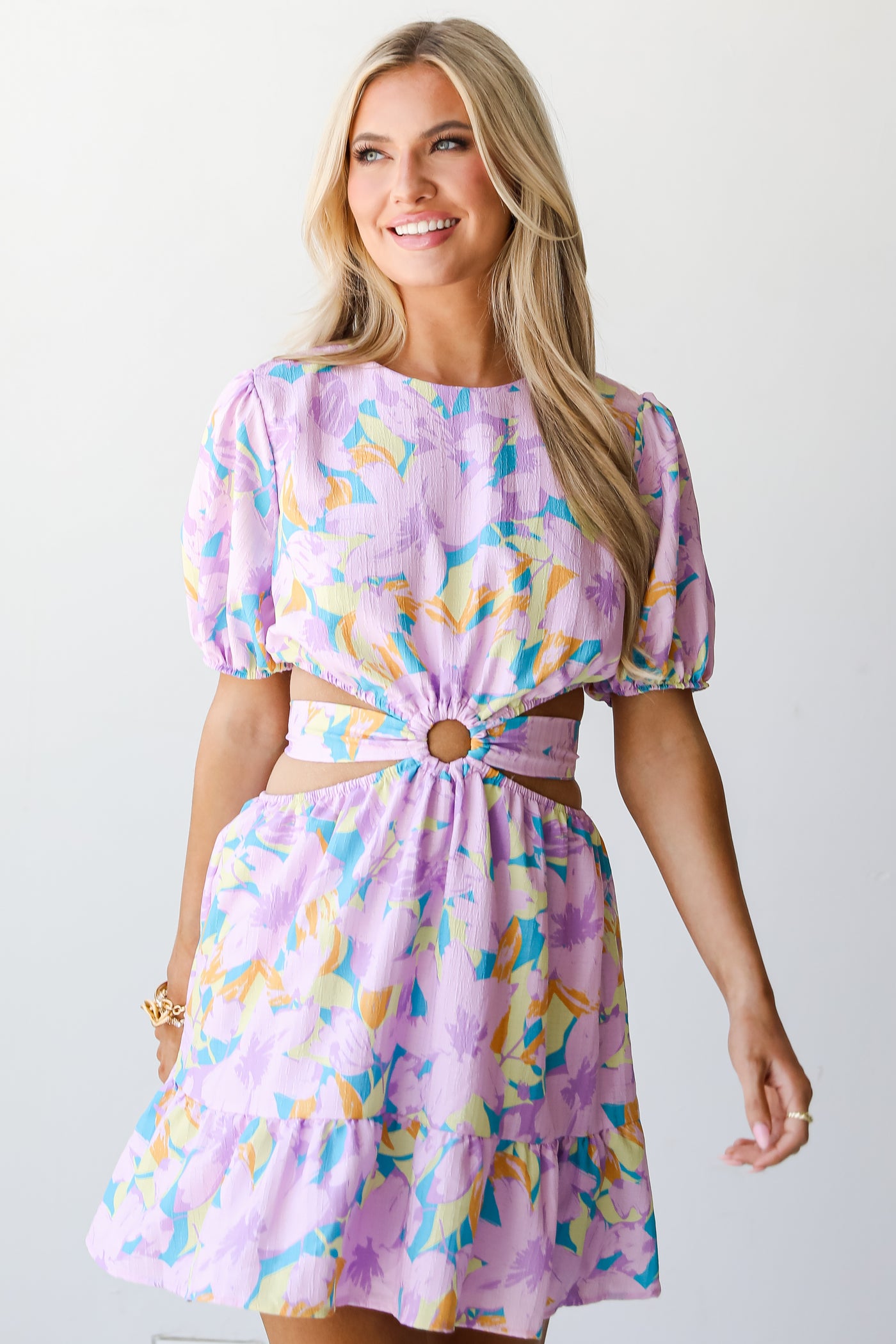 Floral Cutout Mini Dress on dress up model