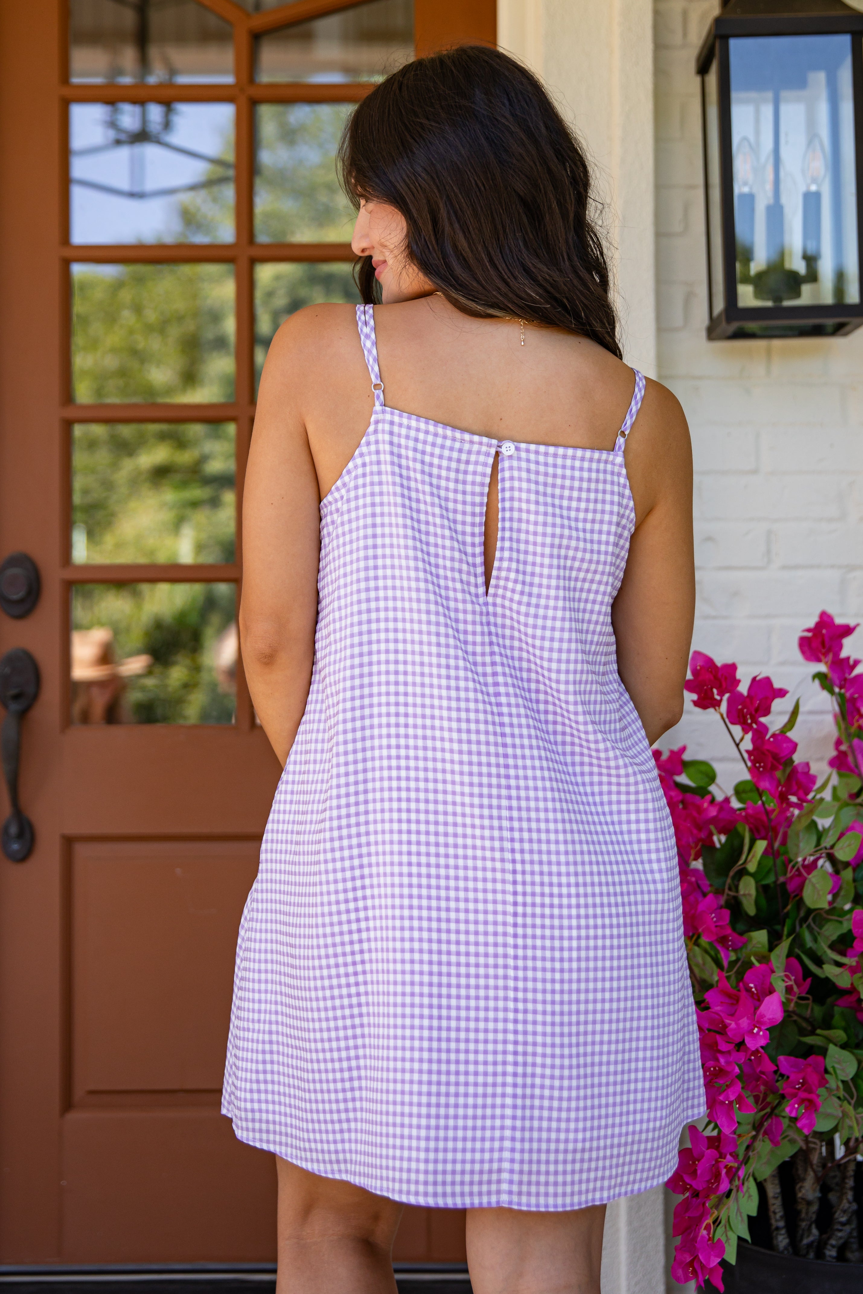 Lavender Picnic Gingham Mini Dress | Trendy Women's Dress