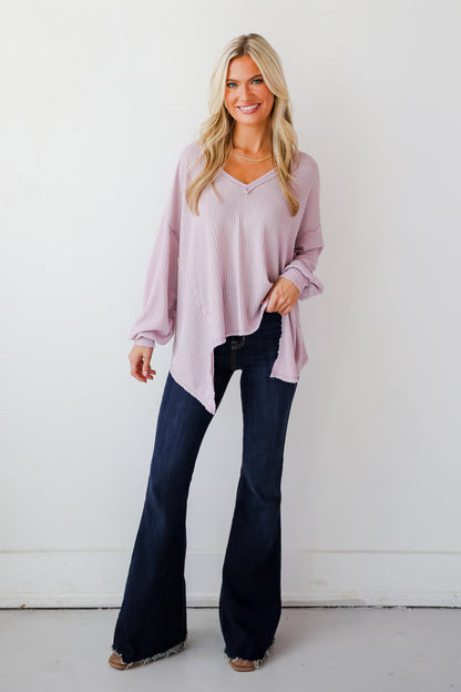 Effortless Looks Lavender Waffle Knit Top