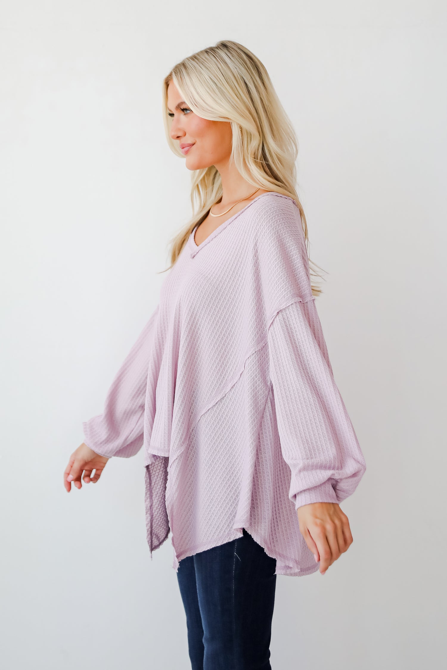 Effortless Looks Lavender Waffle Knit Top