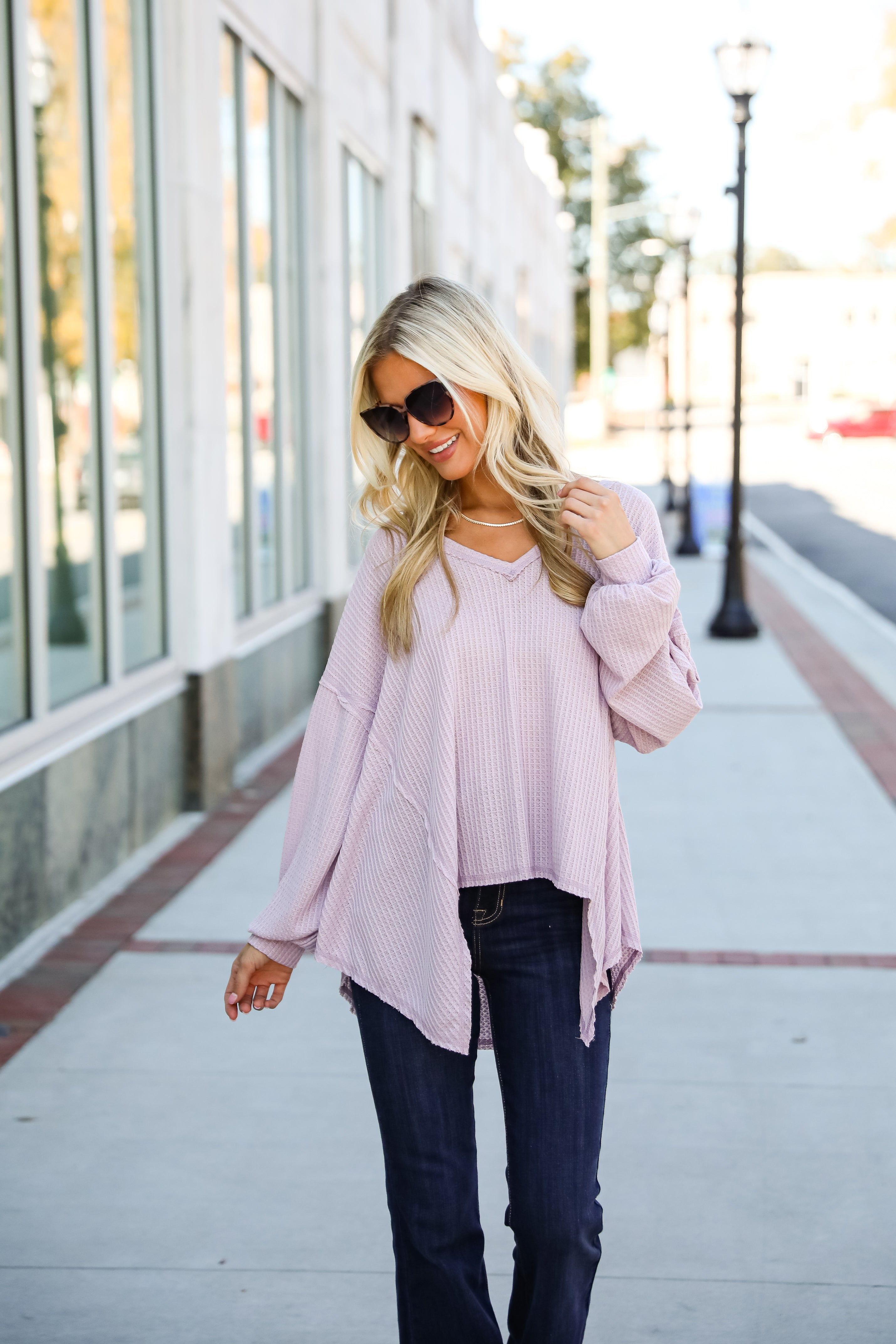 Effortless Looks Lavender Waffle Knit Top