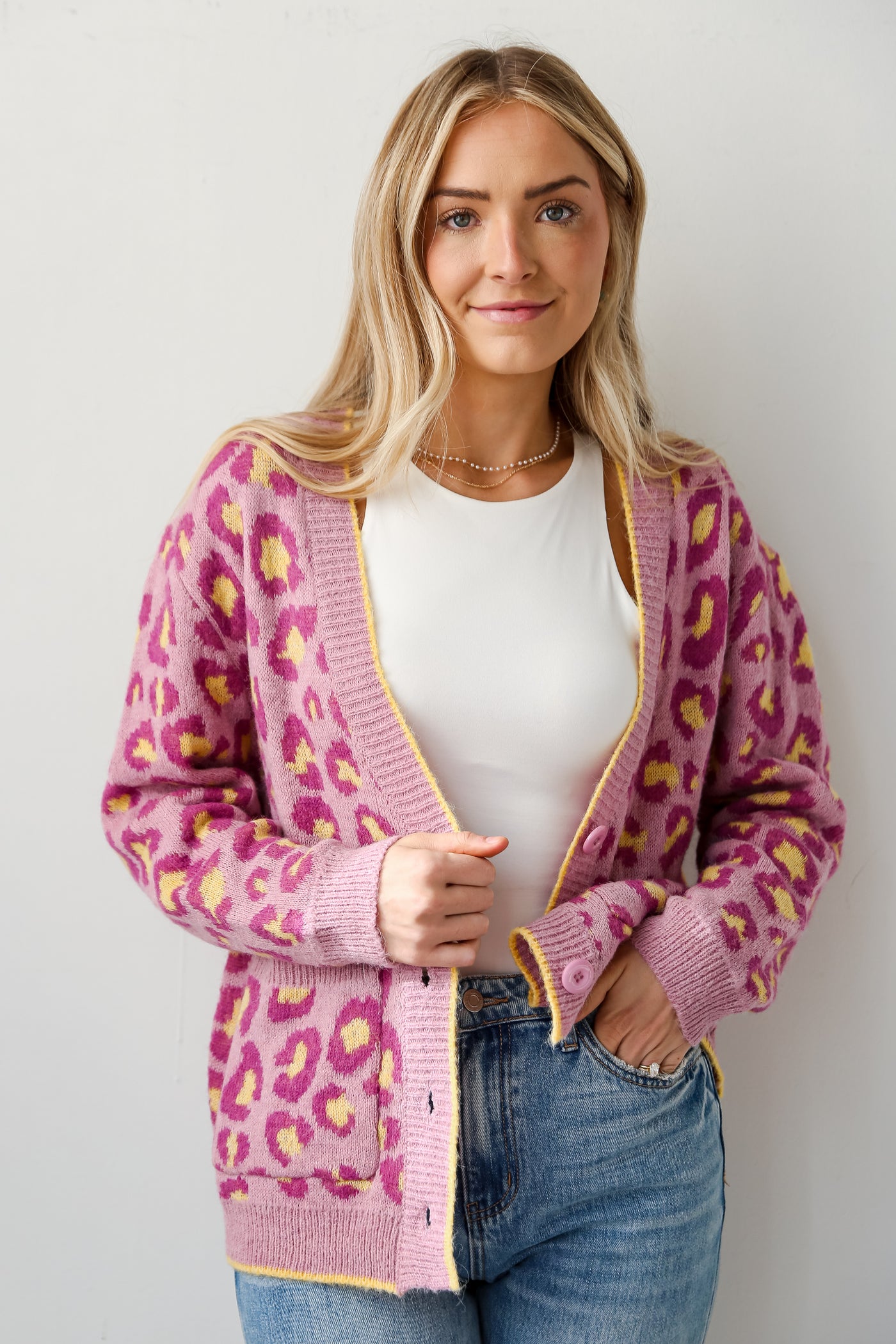 Lavender Leopard Sweater Cardigan for  women