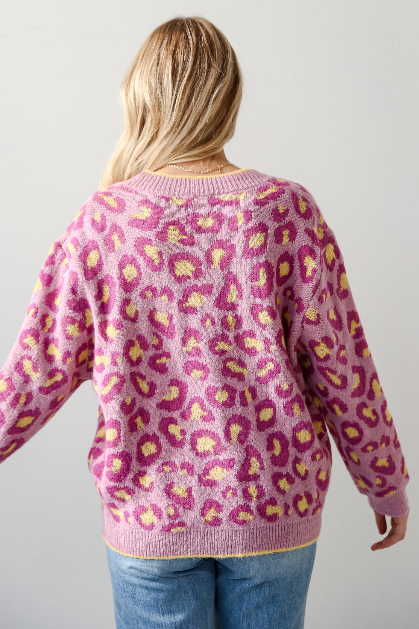 womens Lavender Leopard Sweater Cardigan