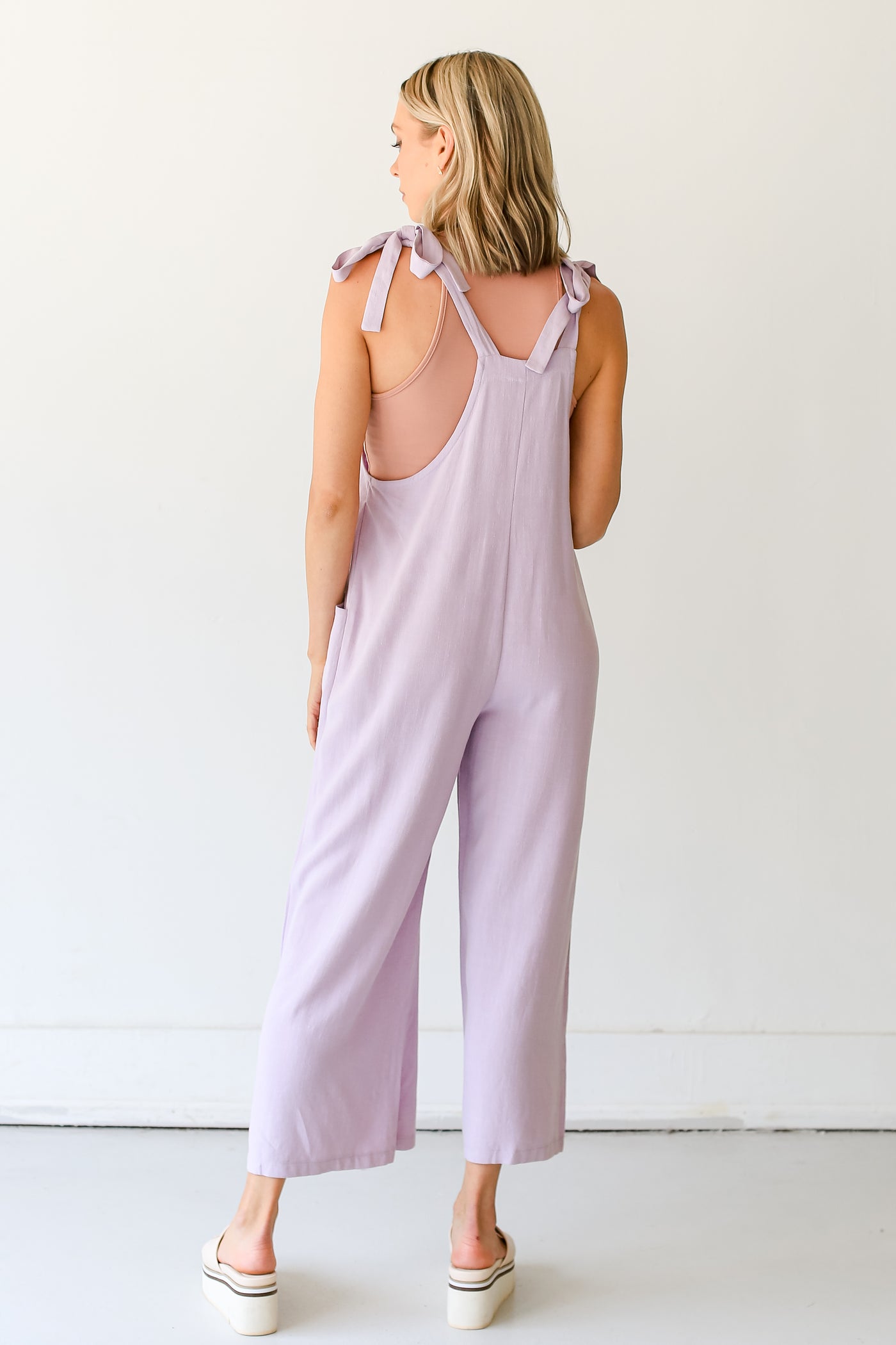 lavender Linen Jumpsuit back view