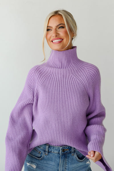 Lavender Mock Neck Sweater front view