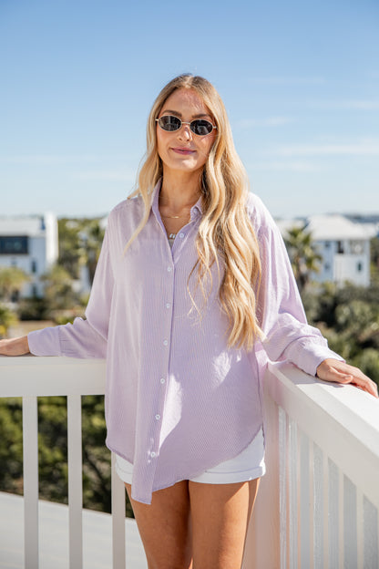Wander More Striped Oversized Button-Up Blouse