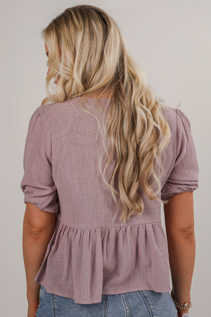 Living With Love Lavender Peplum Bow Blouse