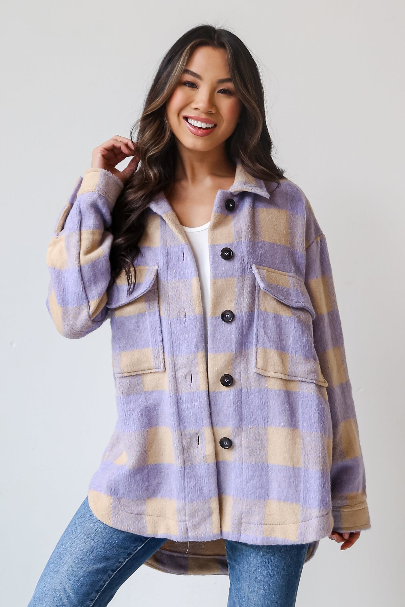 Hollister ASOS Plaid Shacket Small Lavender Cream Oversized Relaxed Street  NWT