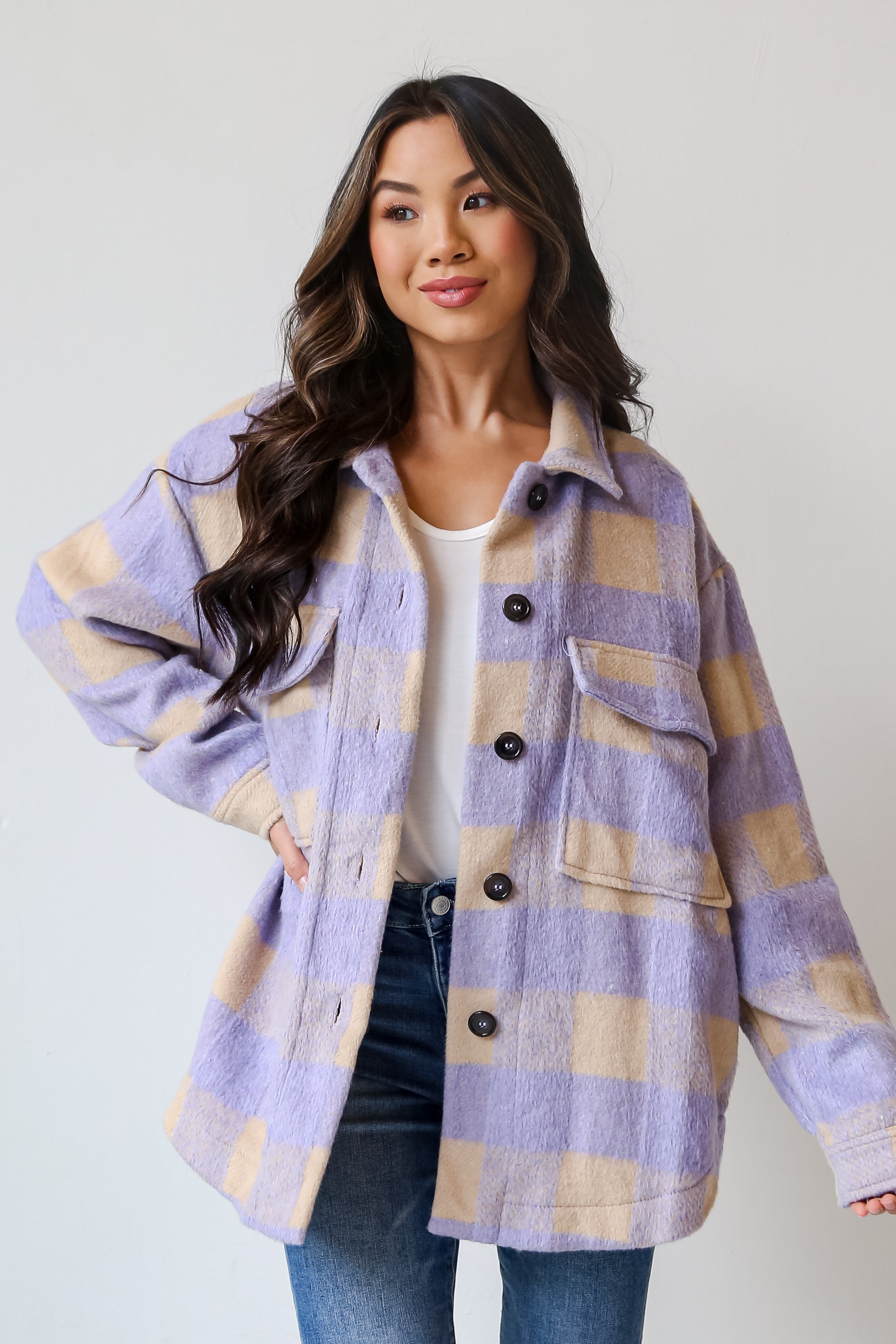 NEW AVEC LES FILLES popular Relaxed Fit Lavender Plaid Shacket Size Large