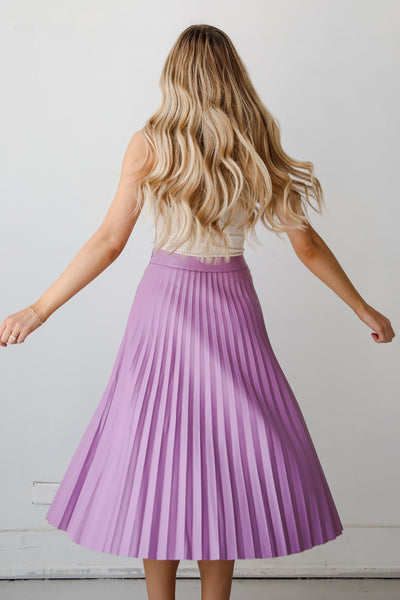 trendy Lavender Leather Pleated Midi Skirt