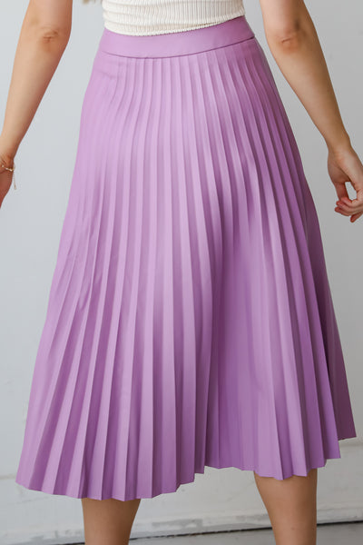 Lavender Leather Pleated Midi Skirt for women
