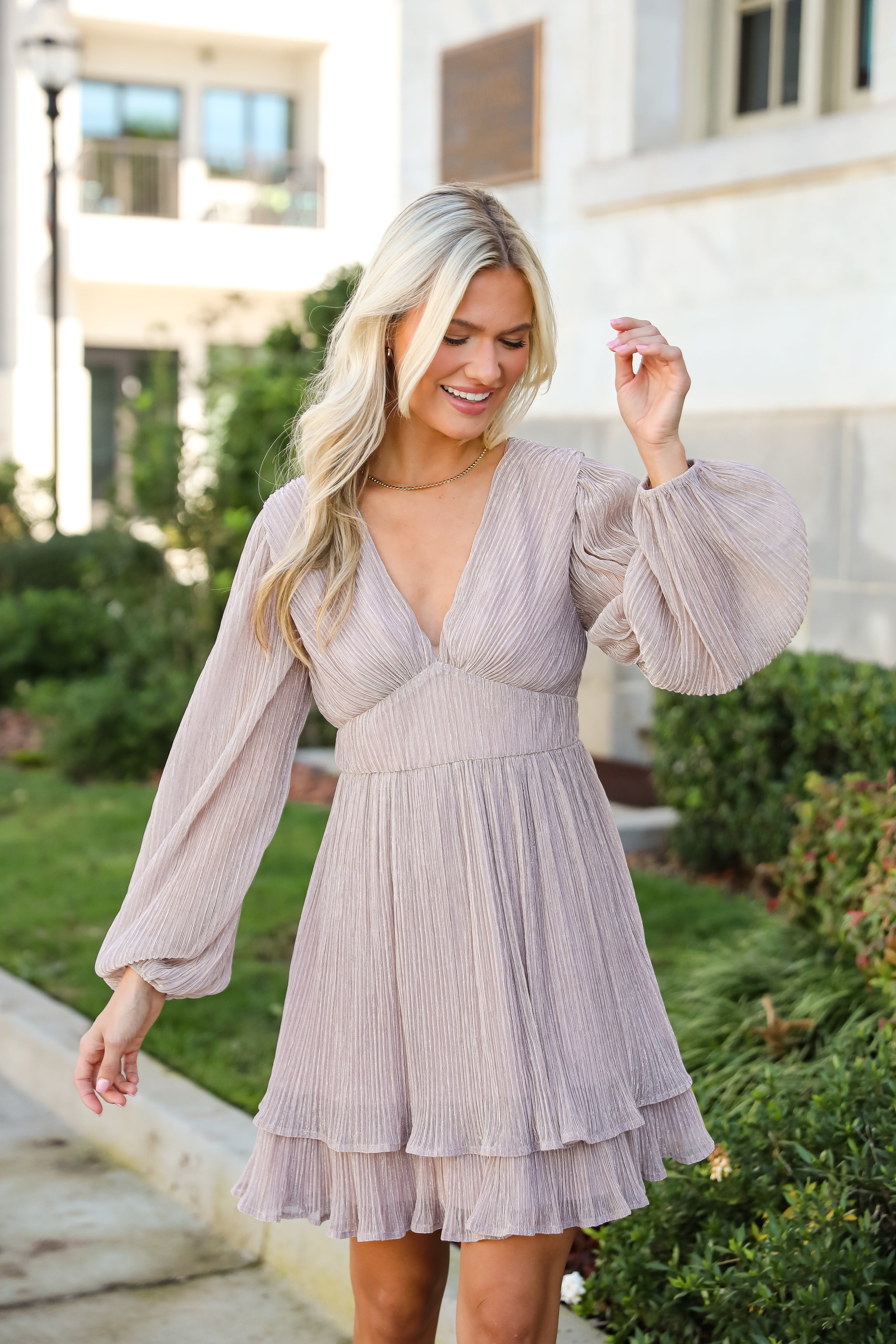 Celebrated Shine Lavender Metallic Mini Dress