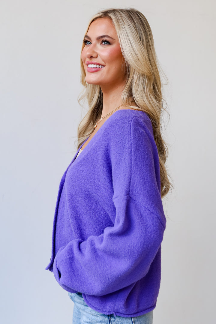 Lavender Sweater Cardigan side view
