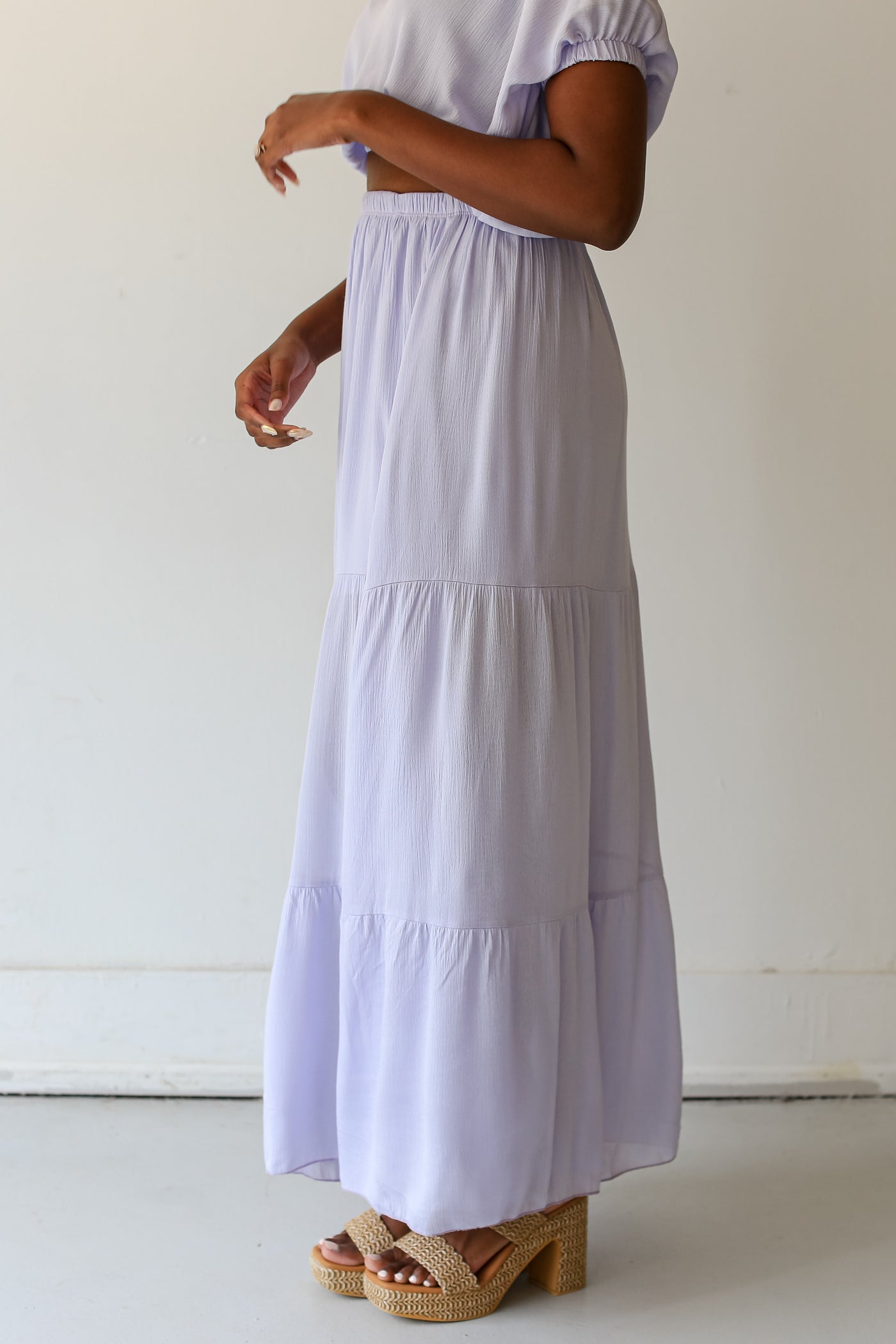 purple Tiered Maxi Skirt side view
