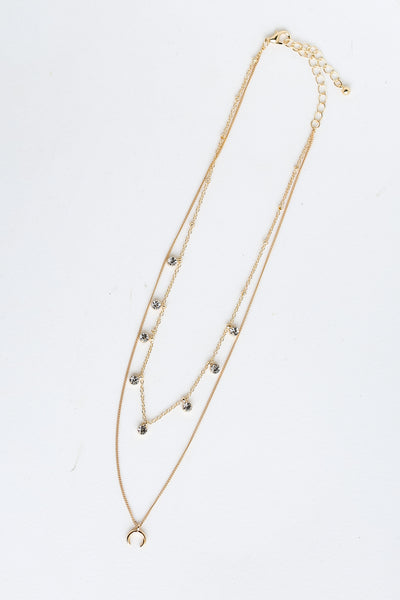 Gold Rhinestone Layered Chain Necklace flat lay