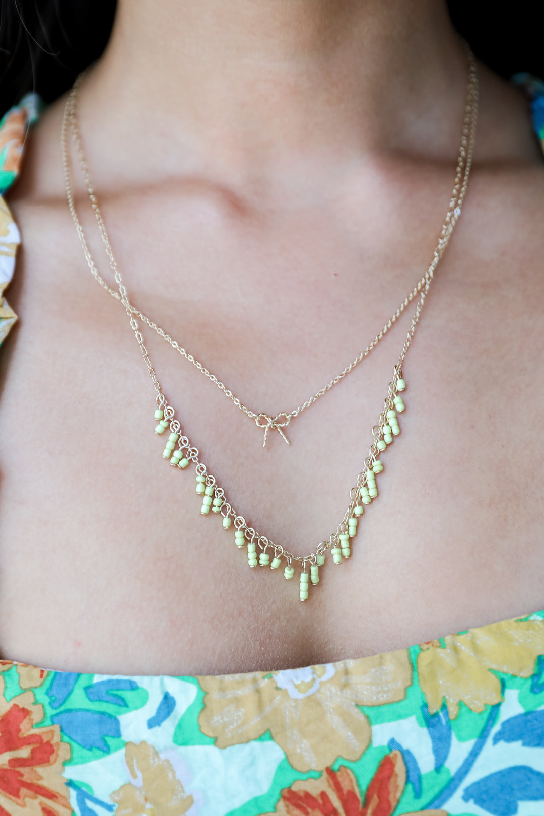 Yellow Beaded Layered Necklace