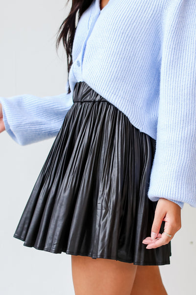 black Pleated Mini Skirt side view