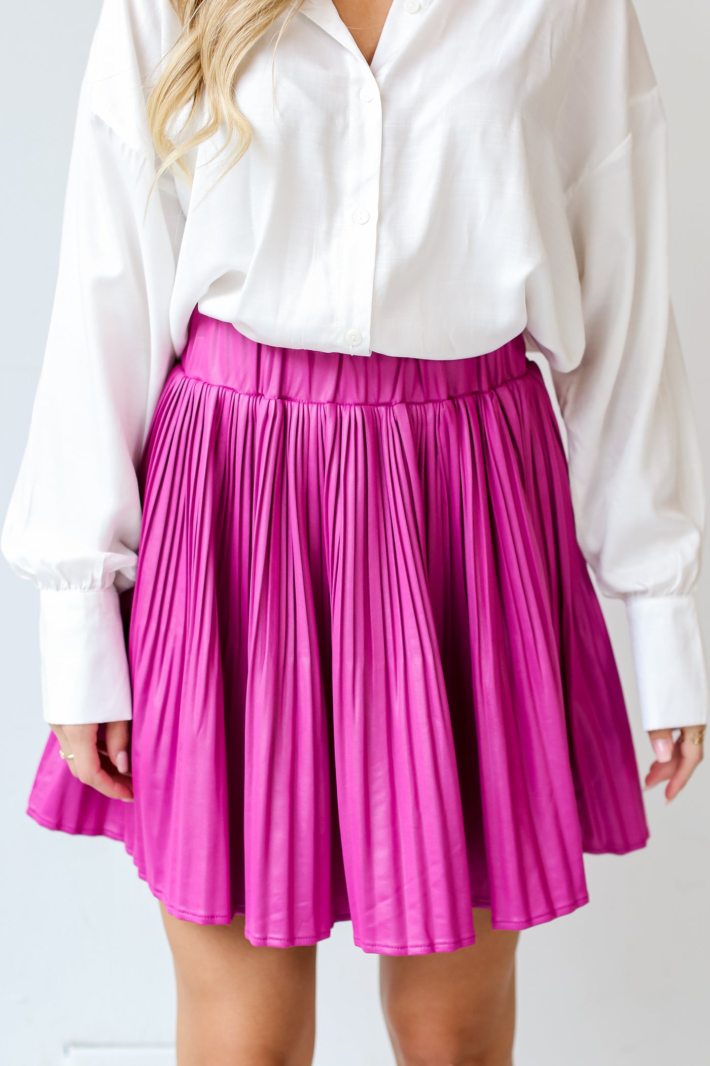 pink Pleated Mini Skirt close up