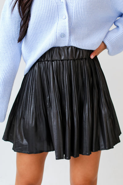 black Pleated Mini Skirt close up