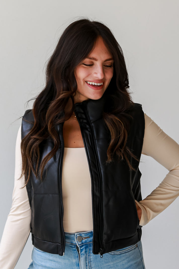 Leather Puffer Vest for women