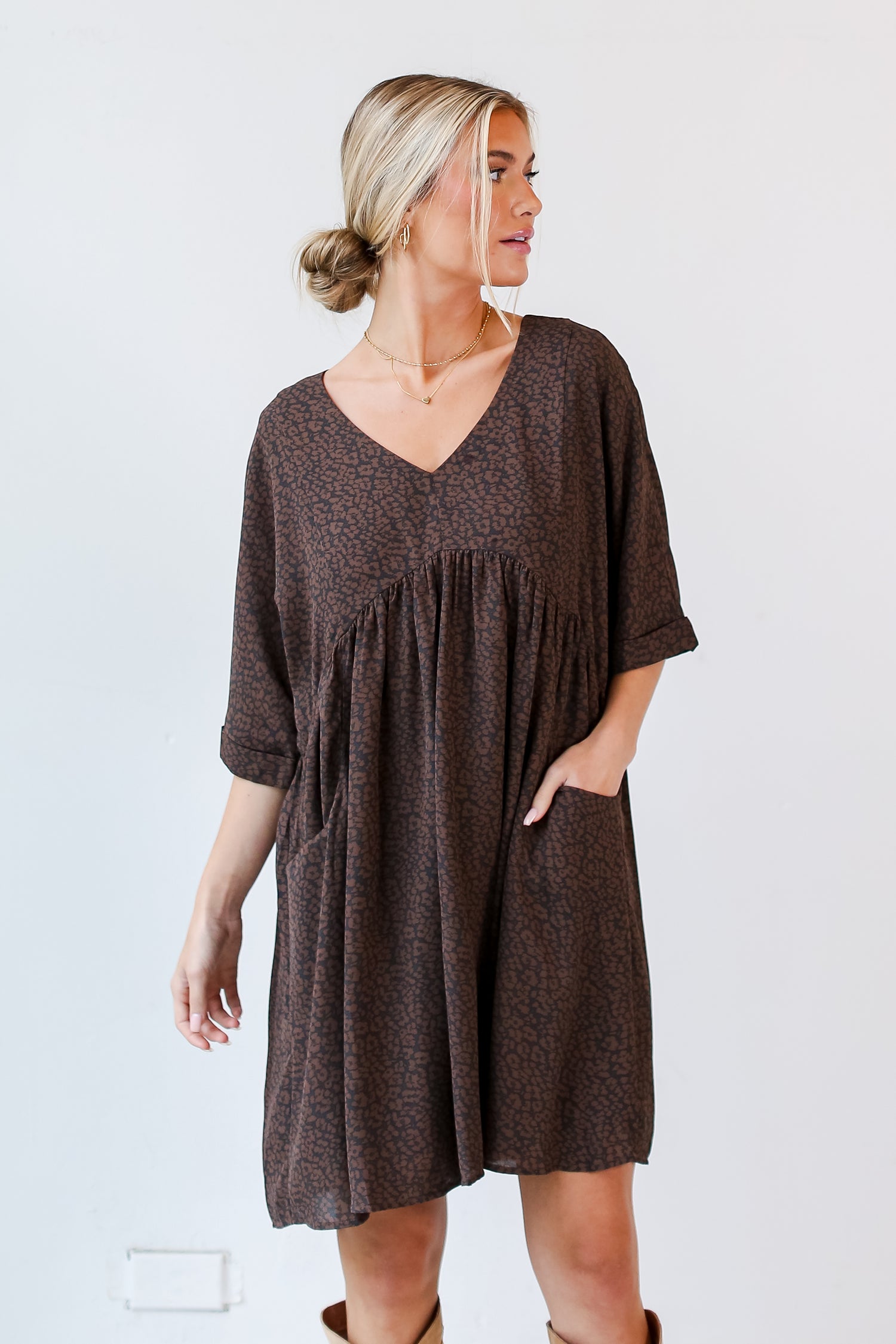 brown leopard mini dress