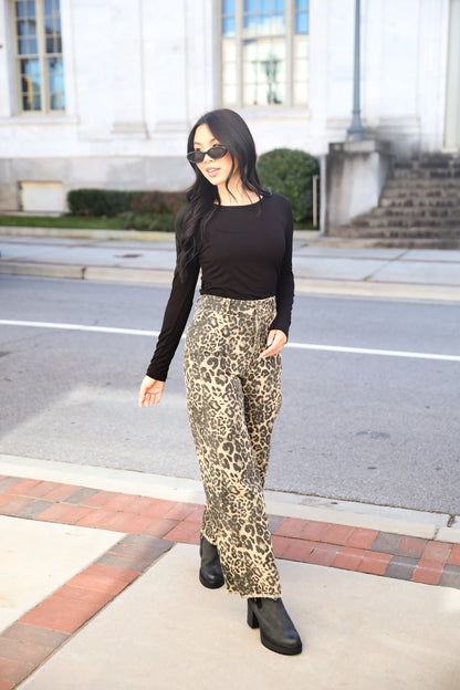 Poised Curation Leopard Wide Leg Jeans