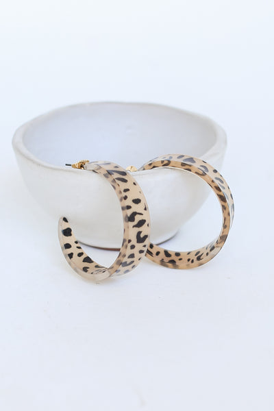 tan Acrylic Leopard Hoop Earrings flat lay