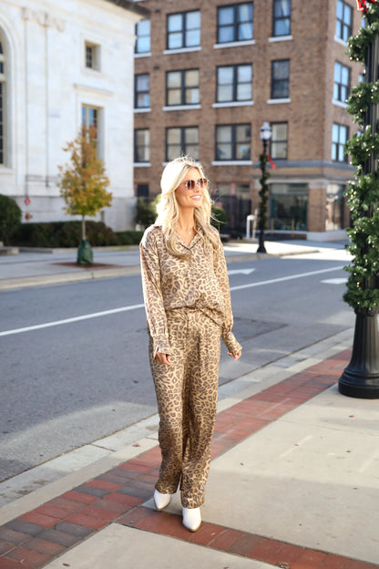 Wildly Poised Leopard Metallic Trouser Pants