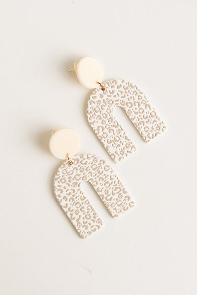 ivory Leopard Acrylic Statement Earrings close up