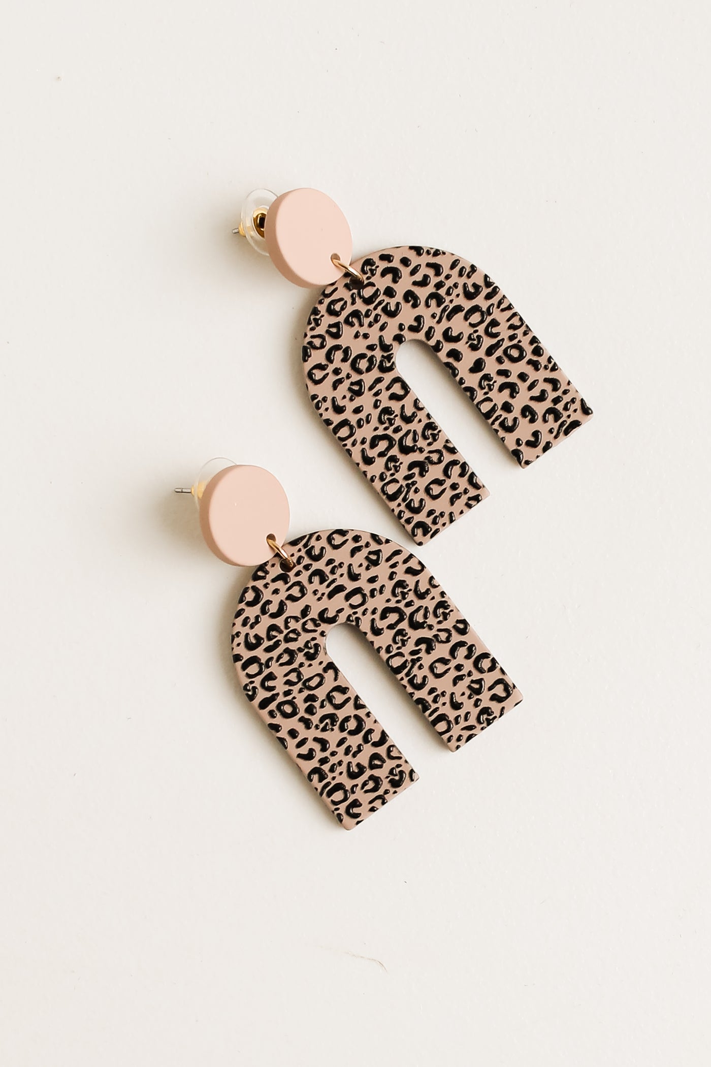 taupe Leopard Acrylic Statement Earrings flat lay