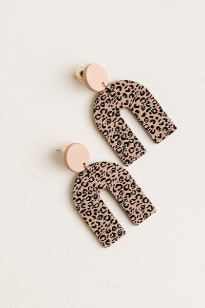 taupe Leopard Acrylic Statement Earrings close up