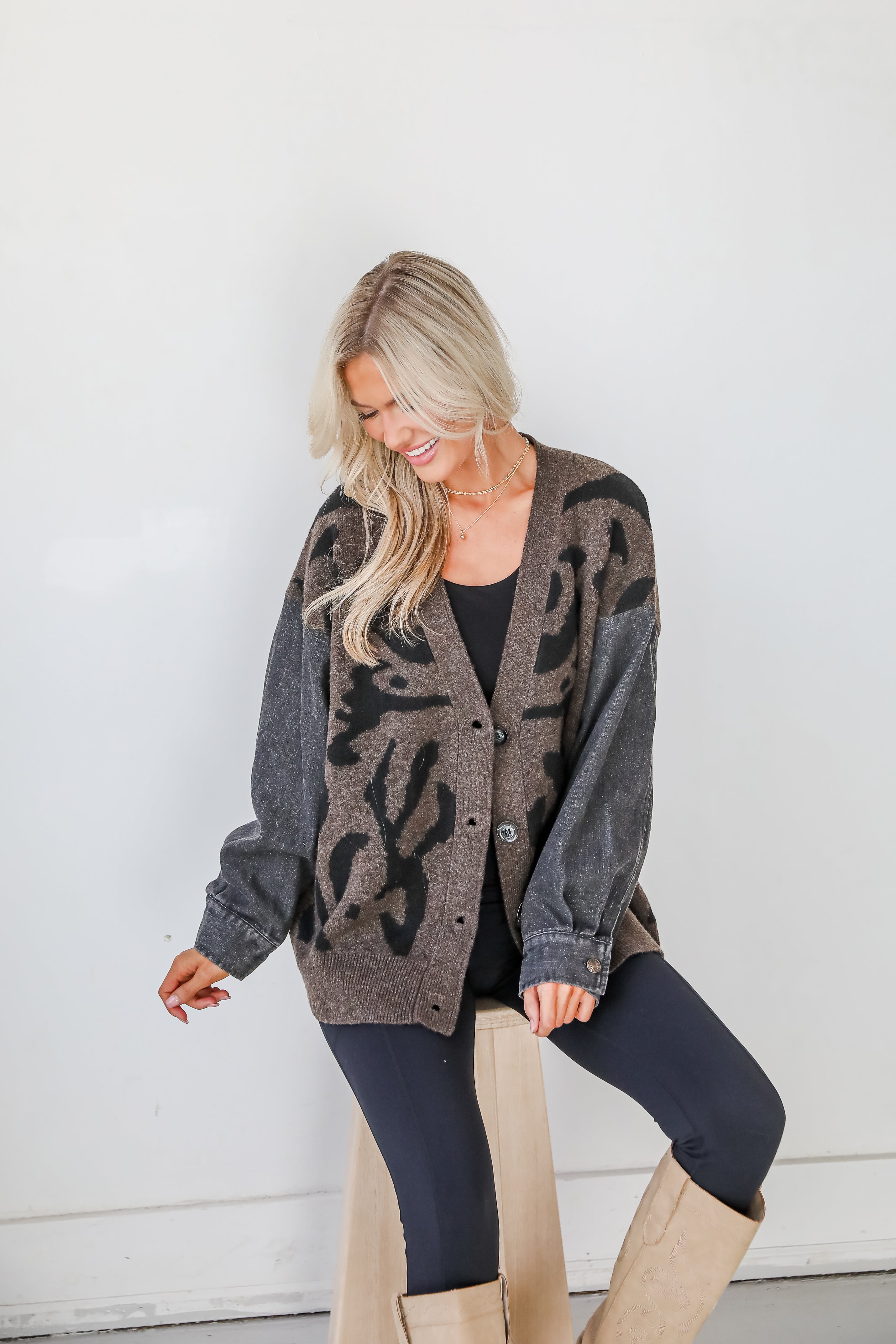 Notable Trendsetter Brown Leopard Sweater Cardigan