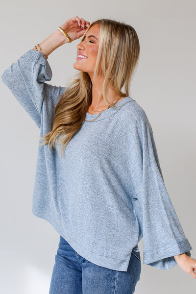 blue sweater on model