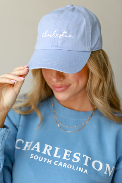blue Charleston Embroidered Hat cloes up