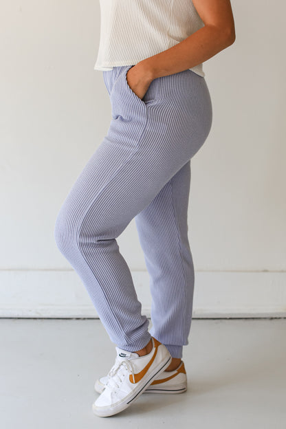 blue Corded Joggers side  view