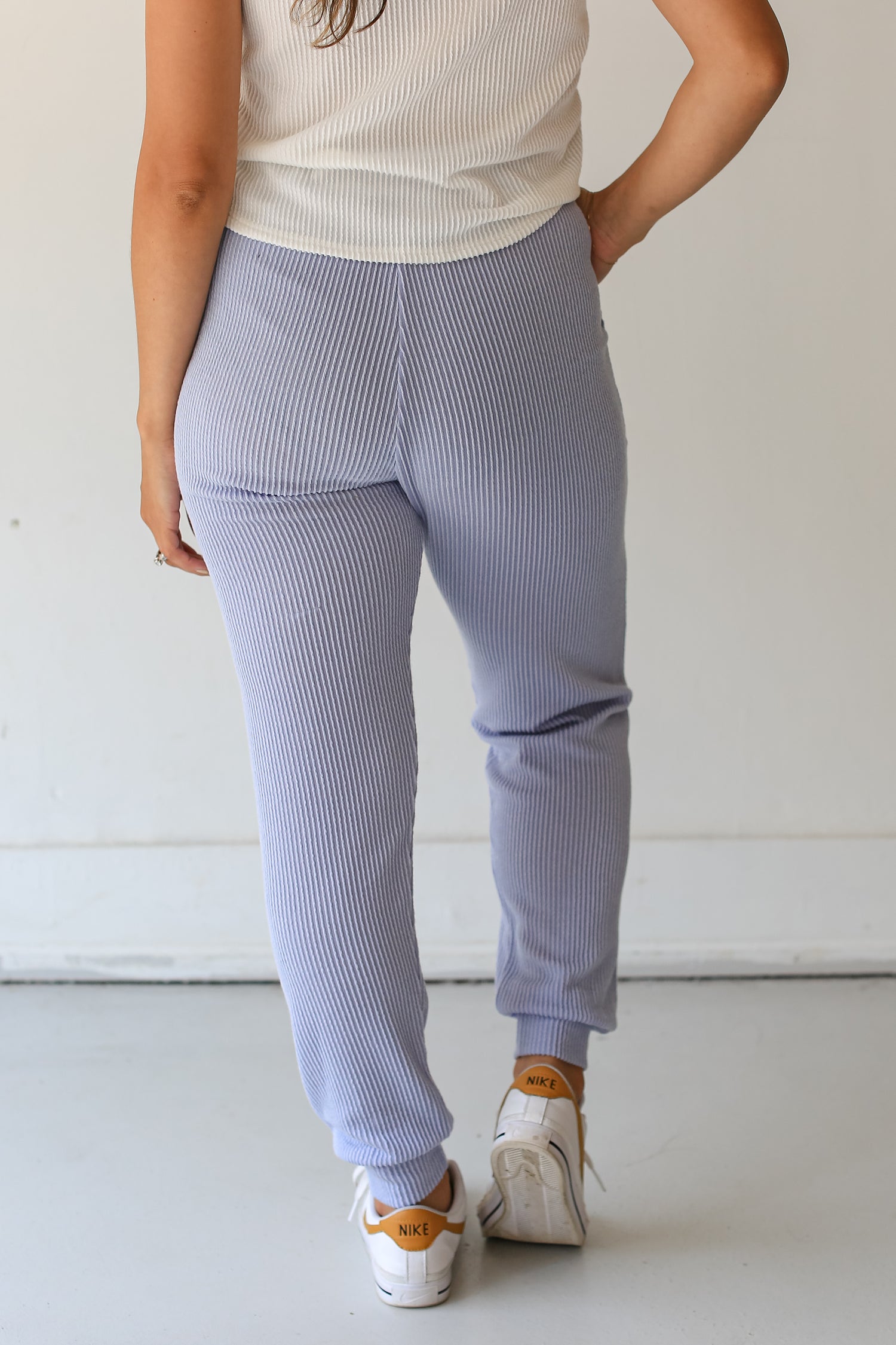 blue Corded Joggers back view