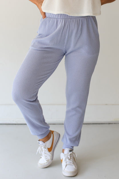 blue Corded Joggers close up