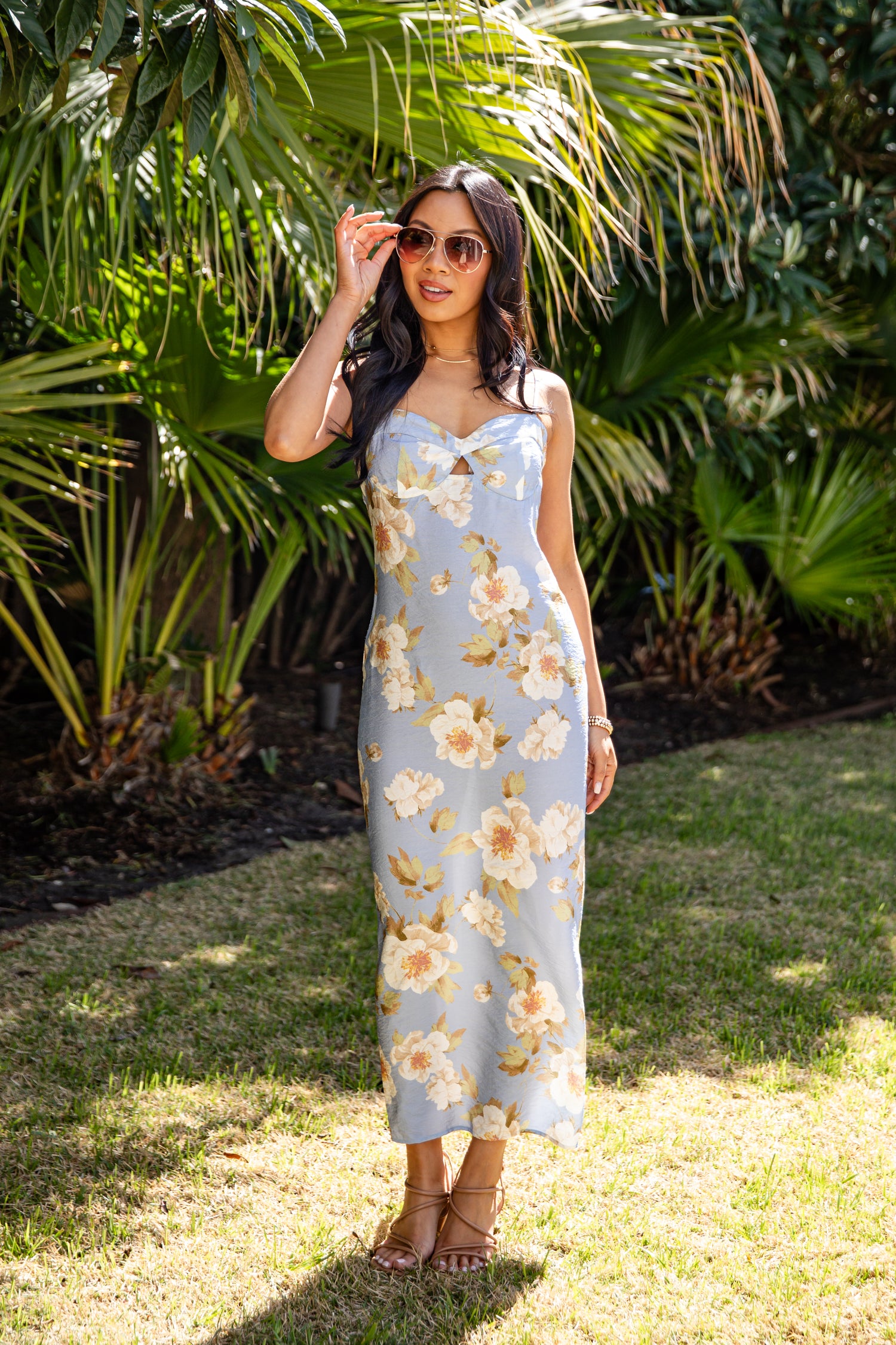 Trendy Light Blue Floral Maxi Dress | Women's Dresses