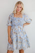 Cute Objective Light Blue Floral Smocked Mini Dress