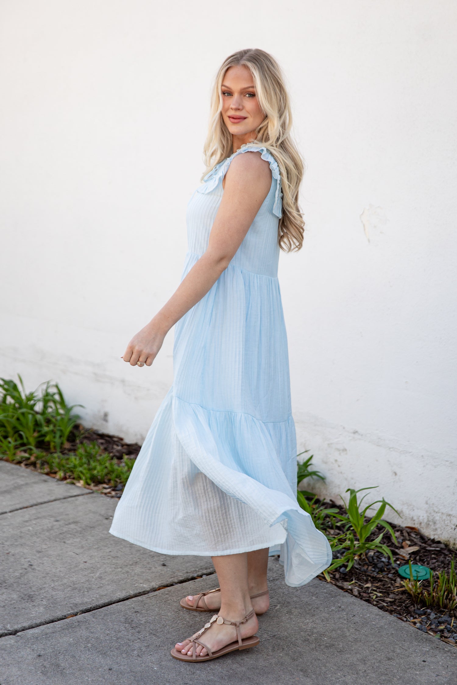 Long Time No See Light Blue Tiered Maxi Dress Long Time No See Light Blue Tiered Maxi Dress