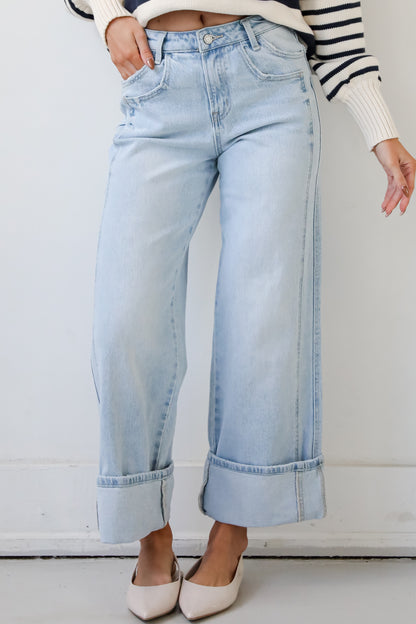 Kris Light Wash Super High Rise Cuffed Baggy Jeans