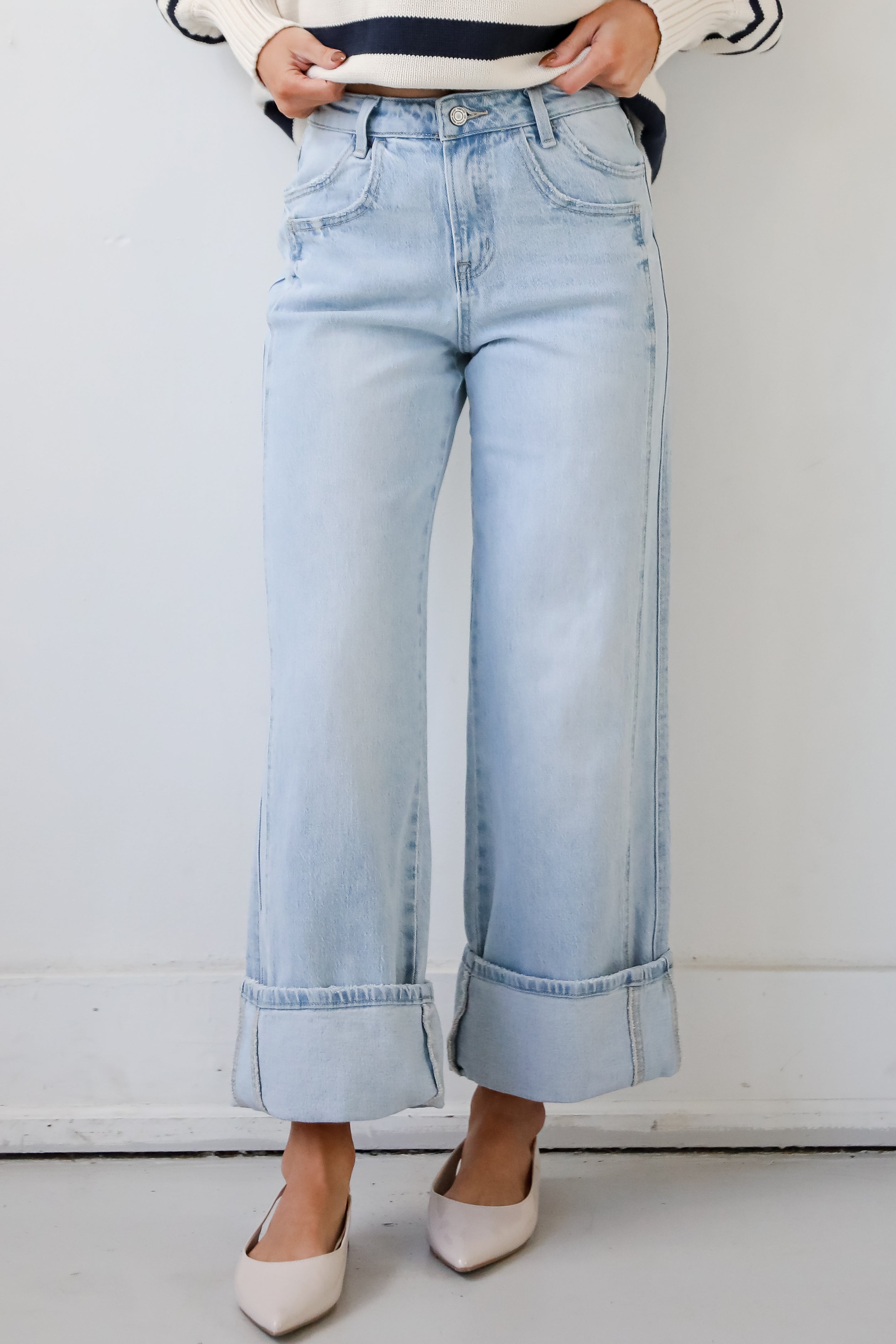 Kris Light Wash Super High Rise Cuffed Baggy Jeans