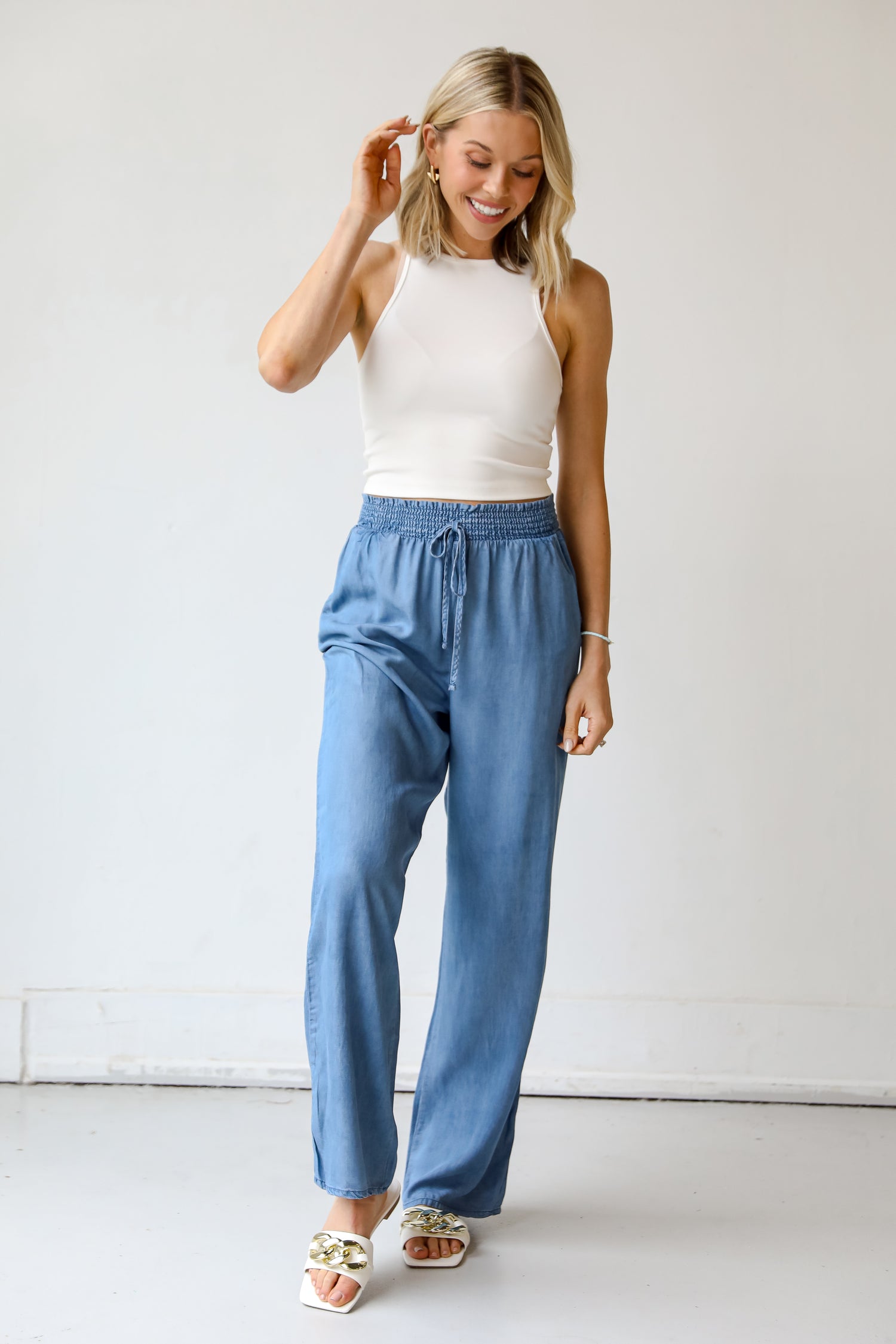 chambray Wide Leg Pants front view