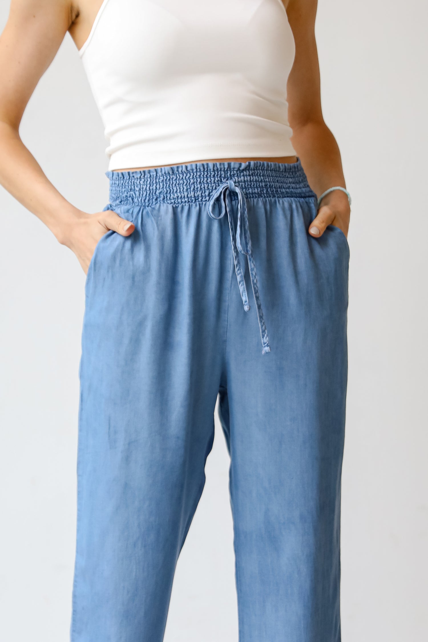 chambray Wide Leg Pants close up