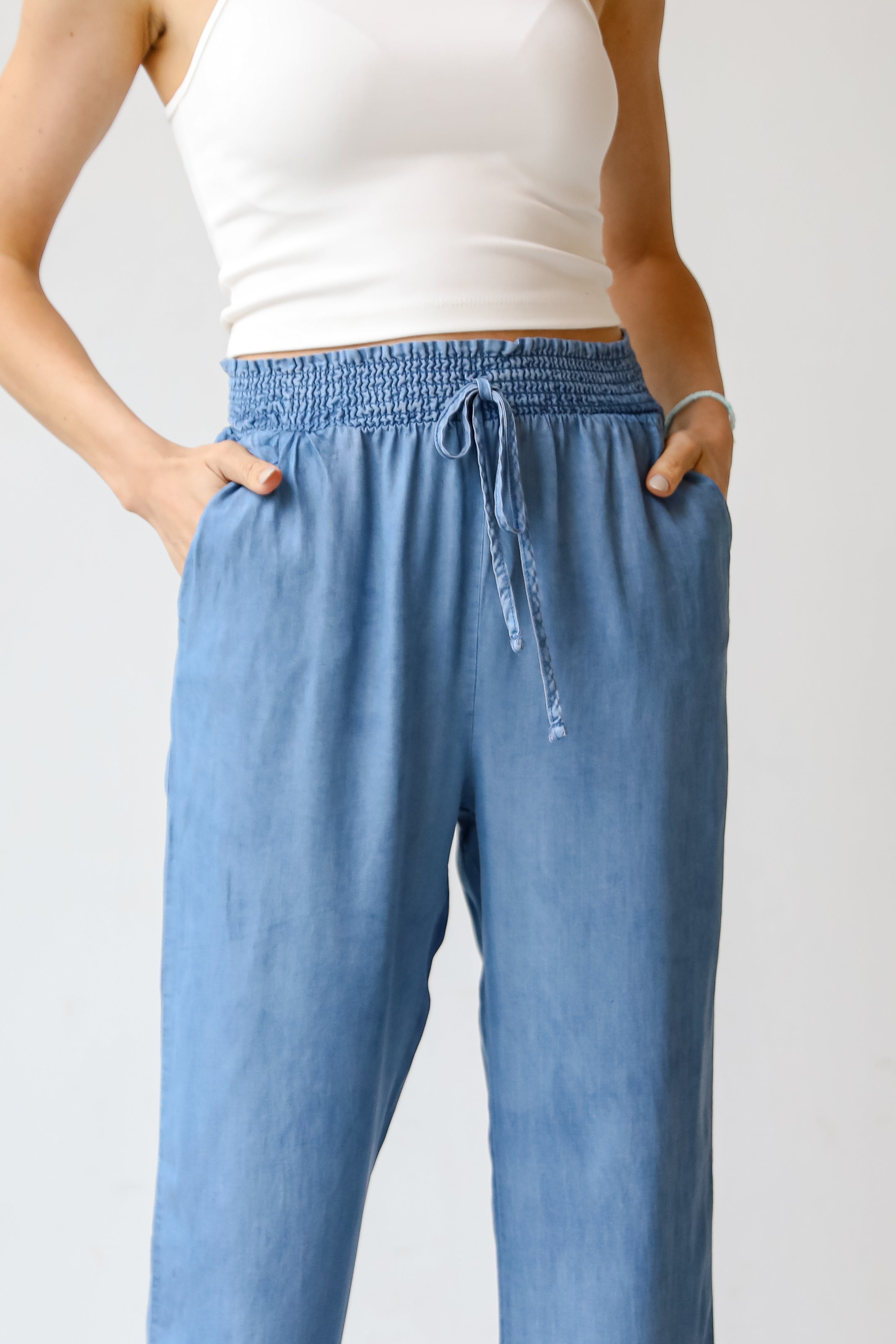 chambray Wide Leg Pants close up