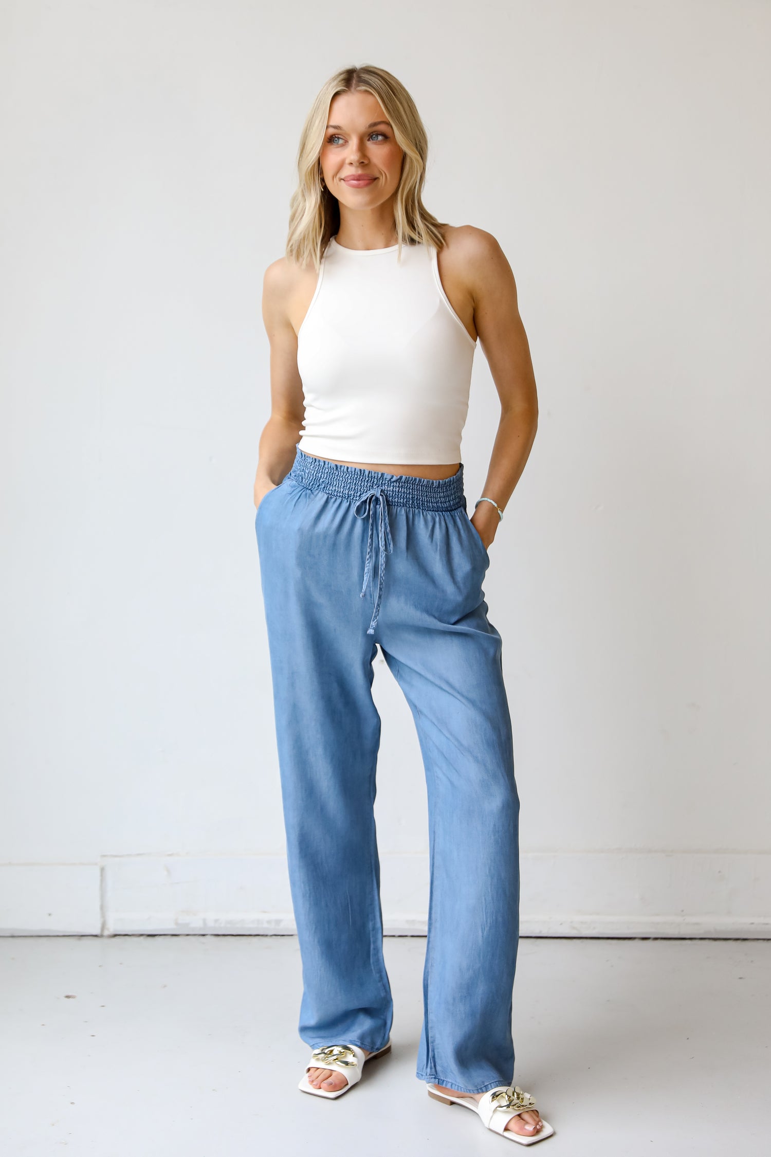 chambray Wide Leg Pants