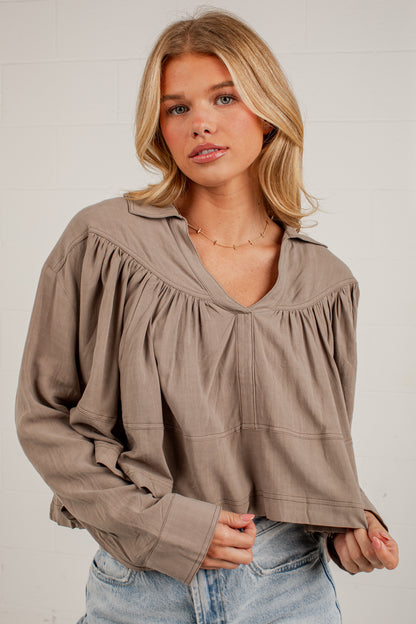 Quiet Charm Light Olive Ruffle Blouse