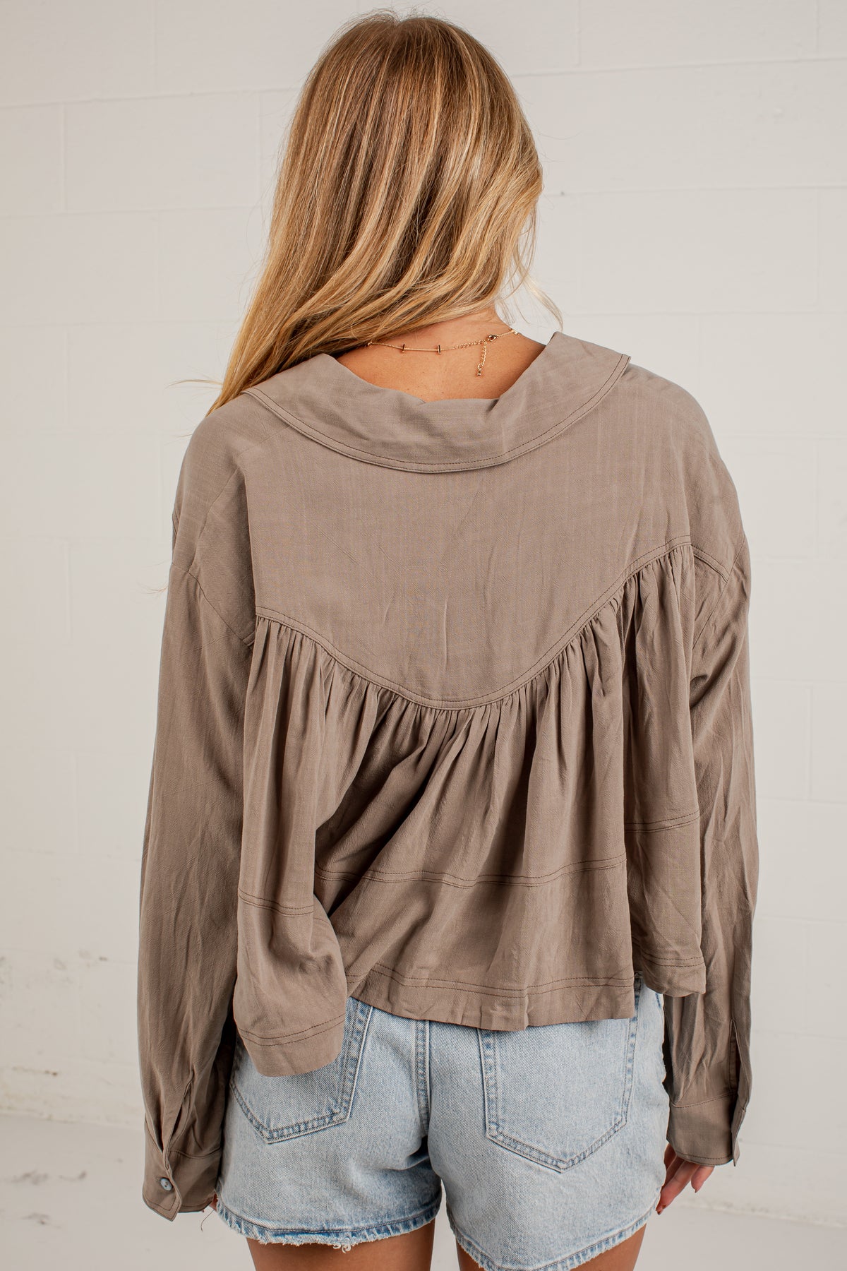 Quiet Charm Light Olive Ruffle Blouse