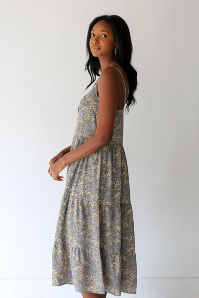 olive Floral Midi Dress side view