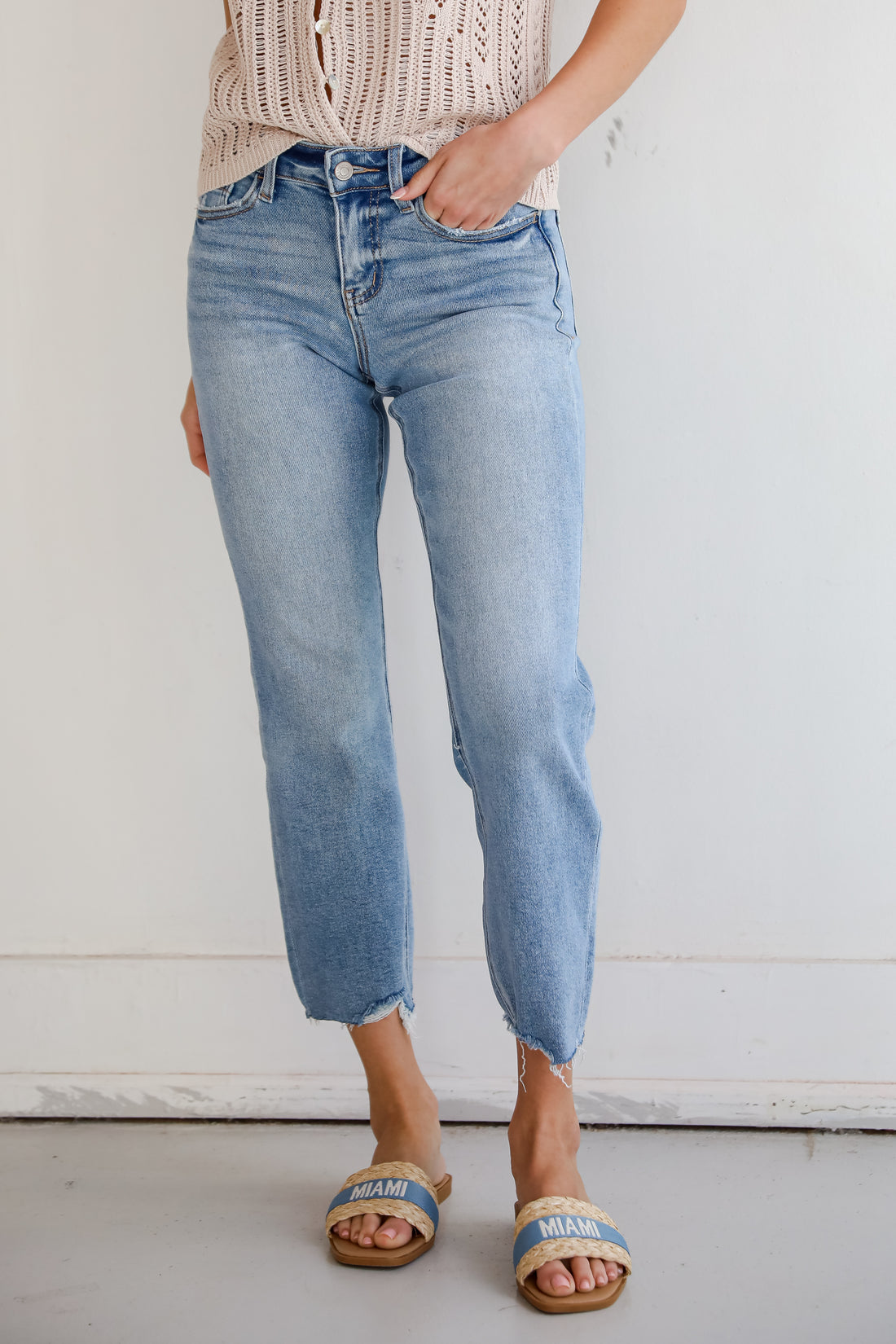 Vervet Jeans : Regina Light Wash Distressed Straight Leg Jeans. Jeans For Women.